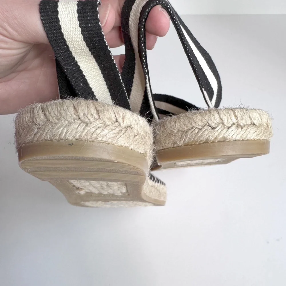 NWOT J. Crew Black and White Striped Espadrille Slingback Flats